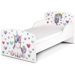 Letto Per Bambini In Legno Con Materasso 140x70 Motivo: Unicorno
