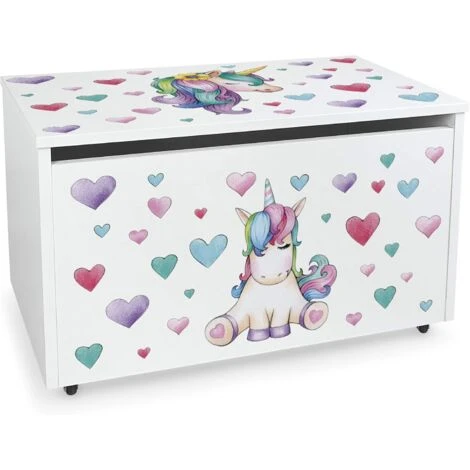 Contenitore Portagiochi In Legno Bianco Su Ruote Motivo Unicorno 3 Contenitore Portagiochi In Legno Bianco Su Ruote Motivo Unicorno
