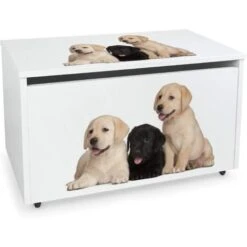 Contenitore Portagiochi In Legno Bianco Su Ruote Motivo I Miei Cani