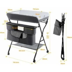 Fasciatoio Pieghevole Portatile, Bagnetto Cambio Pannolini Per Bambini Neonati, Con Ruote E Vaschetta, Grigio 11 Fasciatoio Pieghevole Portatile, Bagnetto Cambio Pannolini Per Bambini Neonati, Con Ruote E Vaschetta, Grigio -Cameretta Per Bambini 23710621 5