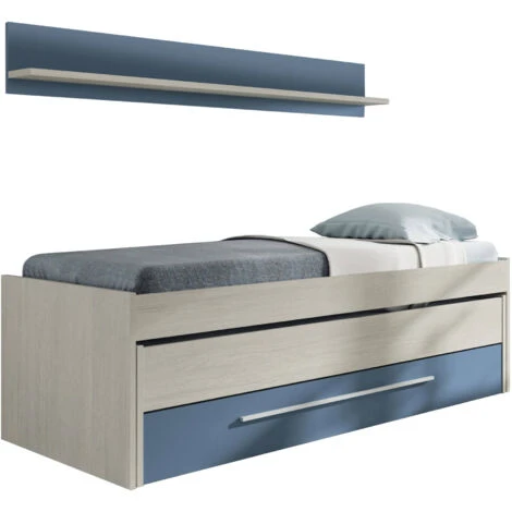 Dmora Letto Singolo Sunnyvale, Struttura Letto Per Cameretta, Letto Singolo Con Lettino Estraibile E Cassettone E Mensola Abbinata, Cm 199x96h65, Bianco E Blu, Con Imballo Rinforzato 3 Dmora Letto Singolo Sunnyvale, Struttura Letto Per Cameretta, Letto Singolo Con Lettino Estraibile E Cassettone E Mensola Abbinata, Cm 199x96h65, Bianco E Blu, Con Imballo Rinforzato
