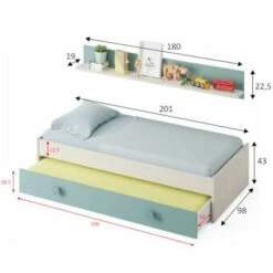 Dmora Letto Singolo Lubbock, Struttura Letto Per Cameretta, Letto Con Lettino Estraibile O Cassettone E Mensola Abbinata, Cm 201x98h43, Bianco E Verde Acqua, Con Imballo Rinforzato 8 Dmora Letto Singolo Lubbock, Struttura Letto Per Cameretta, Letto Con Lettino Estraibile O Cassettone E Mensola Abbinata, Cm 201x98h43, Bianco E Verde Acqua, Con Imballo Rinforzato -Cameretta Per Bambini 23993189 3