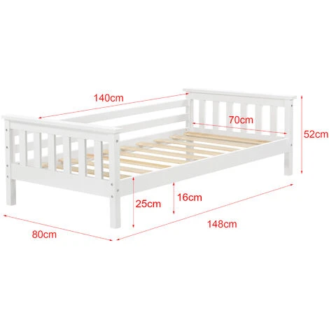 Letto Per Bambini Con Testiera E Pediera 70x140 Cm Letto Di Design Moderno In Legno Di Pino - Bianco 5 Letto Per Bambini Con Testiera E Pediera 70x140 Cm Letto Di Design Moderno In Legno Di Pino - Bianco - immagine 3