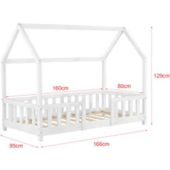 Letto Per Bambino A Forma Di Casetta Con Barriera Anticaduta 160x80 Cm Lettino In Legno Di Pino Con Sponde / Sbarre Di Sicurezza - Bianco -Cameretta Per Bambini 24084918 3