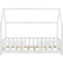 Letto Per Bambino A Forma Di Casetta Con Barriera Anticaduta 160x80 Cm Lettino In Legno Di Pino Con Sponde / Sbarre Di Sicurezza - Bianco -Cameretta Per Bambini 24084918 5
