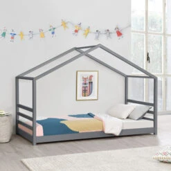 Letto Per Bambino / Gioventú A Forma Di Casetta 90 X 200 Cm Lettino Di Design Moderno Struttura In Legno - Grigio Scuro