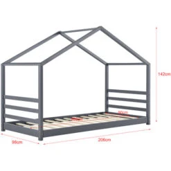 Letto Per Bambino / Gioventú A Forma Di Casetta 90 X 200 Cm Lettino Di Design Moderno Struttura In Legno - Grigio Scuro -Cameretta Per Bambini 24115069 3