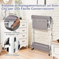 COSTWAY Fasciatoio Pieghevole Per Neonati, Mobile Tavolo Cambio Pannolini 4 In 1 Portatile, Altezza Regolabile, 75x80x99-105 Cm, Con Ruote E Cintura Di Sicurezza, Portata Massima 30 Kg (Grigio) -Cameretta Per Bambini 25178325 4