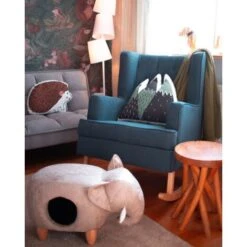 Pouf Contenitore Per Bambini In Tessuto Effetto Pelle Grigio Gambe Legno Jumbo -Cameretta Per Bambini 25981969 5