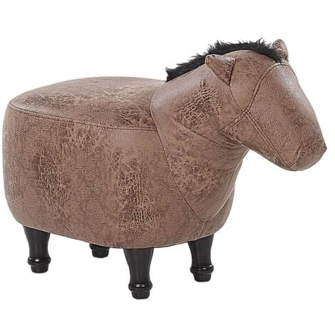 Pouf Per Bambini In Tessuto Effetto Pelle Marrone Scuro Gambe In Legno Horse 3 Pouf Per Bambini In Tessuto Effetto Pelle Marrone Scuro Gambe In Legno Horse