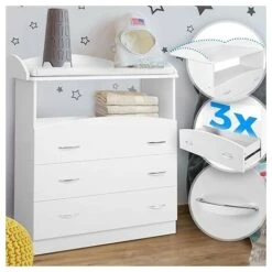 Nova Mobile Fasciatoio Cassettiera Bianco Da Camera Con 3 Cassetti E Scomparto Aperto -Cameretta Per Bambini 26586259 2