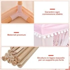 Tenda Da Gioco Casetta Per Bambini, Castello Giocattolo Tenda, Legno Cotone, 120x105x140 Cm (Rosa) 9 Tenda Da Gioco Casetta Per Bambini, Castello Giocattolo Tenda, Legno Cotone, 120x105x140 Cm (Rosa) -Cameretta Per Bambini 27940857 3