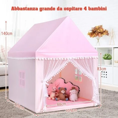 Tenda Da Gioco Casetta Per Bambini, Castello Giocattolo Tenda, Legno Cotone, 120x105x140 Cm (Rosa) 7 Tenda Da Gioco Casetta Per Bambini, Castello Giocattolo Tenda, Legno Cotone, 120x105x140 Cm (Rosa) - immagine 5