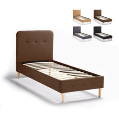 Letto Singolo 1 Piazza Nordico Tessuto E Legno 80x190 Friborg Twin Marrone -Cameretta Per Bambini 28006561 2