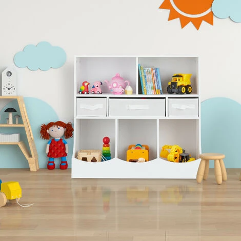 Relaxdays Scaffale Portagiochi Per Bambini, 75 X 80 X 40 Cm, Libreria Con 8 Scomparti, Mobile Arredo Cameretta, Bianco 4 Relaxdays Scaffale Portagiochi Per Bambini, 75 X 80 X 40 Cm, Libreria Con 8 Scomparti, Mobile Arredo Cameretta, Bianco - immagine 2