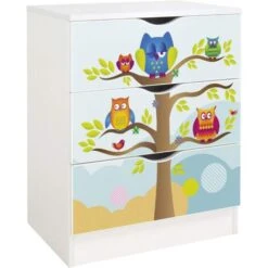 Casettiera Roma Bianca In Legno Con Cassetti - Motivo Gufi