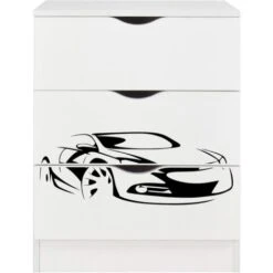 Casettiera Roma Bianca In Legno Con Cassetti - Motivo Auto Sportiva -Cameretta Per Bambini 28670236 2