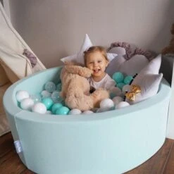 KiddyMoon 90X30cm/200 Palline ∅ 7CM Piscina Di Palline Colorate Per Bambini Tondo Fabbricato In EU, Grigio Ch:Bianco/Grigio/Turchese Ch -Cameretta Per Bambini 28780755 3