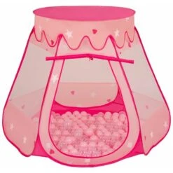 Selonis Tenda 105X90cm/200 Palline Castello Con Palline Colorate Per Bambini, Rosa:Rosa Chiaro/Trasparente