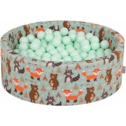 KiddyMoon 90X30cm/300 Palline ∅ 7CM Piscina Di Palline Colorate Per Bambini Tondo Fabbricato In EU, Volpe-Verde: Menta