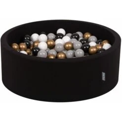KiddyMoon 90X30cm/200 Palline ∅ 7CM Piscina Di Palline Colorate Per Bambini Tondo Fabbricato In EU, Nero:Bianco/Grigio/Nero/Oro