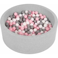 Selonis Piscina Soffice Per Bambini 90X30cm/200 Palline Rotonda, Grigio Ch:Bianco/Grigio/Rosa Ch