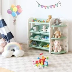 Mobile Contenitore Porta Giochi, Scaffale Organizzatore Per Giocattoli, Con 6 Contenitori Ripiano E Angoliera, 110 X 35 X 92 Cm -Cameretta Per Bambini 28883552 2