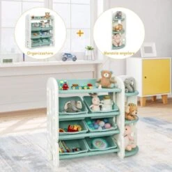 Mobile Contenitore Porta Giochi, Scaffale Organizzatore Per Giocattoli, Con 6 Contenitori Ripiano E Angoliera, 110 X 35 X 92 Cm -Cameretta Per Bambini 28883552 4