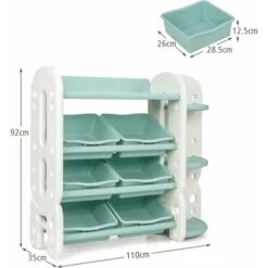 Mobile Contenitore Porta Giochi, Scaffale Organizzatore Per Giocattoli, Con 6 Contenitori Ripiano E Angoliera, 110 X 35 X 92 Cm -Cameretta Per Bambini 28883552 5