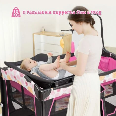 Lettino Da Viaggio Per Neonati Box Portatile, Lettino Pieghevole Con Ruote E Materassino, Borsa Di Trasporto E Giochi Inclusi, Rosa 5 Lettino Da Viaggio Per Neonati Box Portatile, Lettino Pieghevole Con Ruote E Materassino, Borsa Di Trasporto E Giochi Inclusi, Rosa - immagine 3