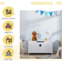 Homcom Baule Contenitore Portagiochi Per Cameretta Bambini In Legno Bianco 62 X 40 X 46.5cm -Cameretta Per Bambini 28946829 5