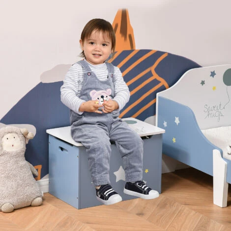 HOMCOM Cassapanca Baule Portagiochi In Legno Blu E Bianco Per Cameretta Bambini 4 HOMCOM Cassapanca Baule Portagiochi In Legno Blu E Bianco Per Cameretta Bambini - immagine 2