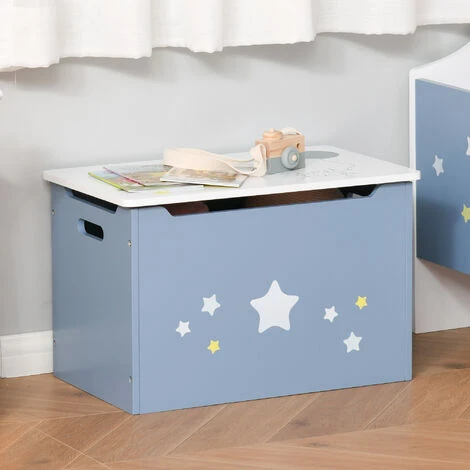HOMCOM Cassapanca Baule Portagiochi In Legno Blu E Bianco Per Cameretta Bambini 6 HOMCOM Cassapanca Baule Portagiochi In Legno Blu E Bianco Per Cameretta Bambini - immagine 4