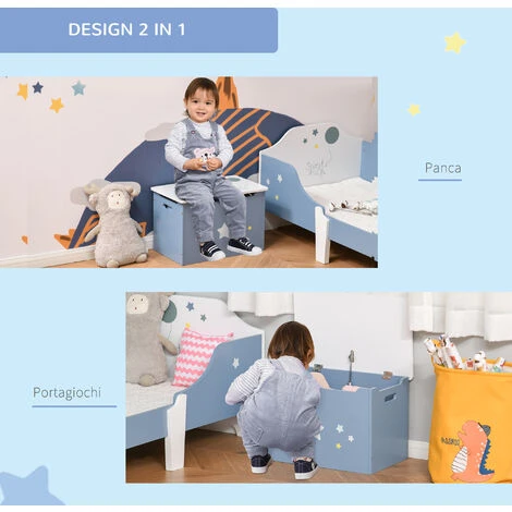 HOMCOM Cassapanca Baule Portagiochi In Legno Blu E Bianco Per Cameretta Bambini 7 HOMCOM Cassapanca Baule Portagiochi In Legno Blu E Bianco Per Cameretta Bambini - immagine 5