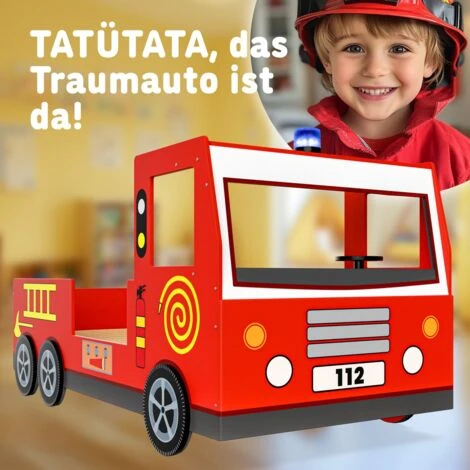 Letto Per Bambini Lettino Design Vigili Del Fuoco Stile Pompieri 200x90 Cm Legno Con Rete A Doghe Ruote 3D Sirena E Manubrio 4 Letto Per Bambini Lettino Design Vigili Del Fuoco Stile Pompieri 200x90 Cm Legno Con Rete A Doghe Ruote 3D Sirena E Manubrio - immagine 2