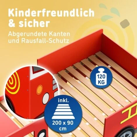 Letto Per Bambini Lettino Design Vigili Del Fuoco Stile Pompieri 200x90 Cm Legno Con Rete A Doghe Ruote 3D Sirena E Manubrio 6 Letto Per Bambini Lettino Design Vigili Del Fuoco Stile Pompieri 200x90 Cm Legno Con Rete A Doghe Ruote 3D Sirena E Manubrio - immagine 4