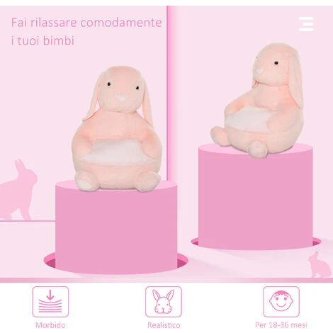 HOMCOM Poltroncina Per Bambini Forma Coniglio In Peluche Base Antiscivolo Rosa 6 HOMCOM Poltroncina Per Bambini Forma Coniglio In Peluche Base Antiscivolo Rosa - immagine 4