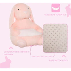 HOMCOM Poltroncina Per Bambini Forma Coniglio In Peluche Base Antiscivolo Rosa 11 HOMCOM Poltroncina Per Bambini Forma Coniglio In Peluche Base Antiscivolo Rosa -Cameretta Per Bambini 30953861 5
