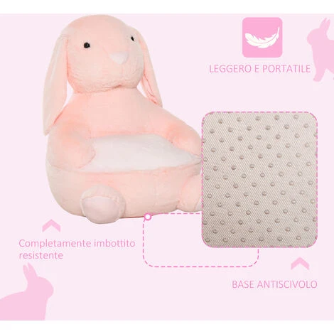 HOMCOM Poltroncina Per Bambini Forma Coniglio In Peluche Base Antiscivolo Rosa 7 HOMCOM Poltroncina Per Bambini Forma Coniglio In Peluche Base Antiscivolo Rosa - immagine 5