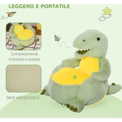 HOMCOM Poltroncina Per Bambini Antiscivolo A Forma Di Dinosauro In Peluche Verde -Cameretta Per Bambini 30953864 4