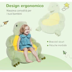 HOMCOM Poltroncina Per Bambini Antiscivolo A Forma Di Dinosauro In Peluche Verde -Cameretta Per Bambini 30953864 5