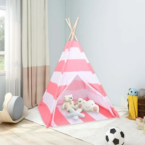 Tenda Tipi Bambini Borsa Rosa Microfibra Strisce 120x120x150cm VidaXL 4 Tenda Tipi Bambini Borsa Rosa Microfibra Strisce 120x120x150cm VidaXL - immagine 2