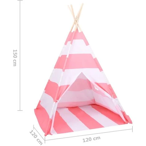 Tenda Tipi Bambini Borsa Rosa Microfibra Strisce 120x120x150cm VidaXL 5 Tenda Tipi Bambini Borsa Rosa Microfibra Strisce 120x120x150cm VidaXL - immagine 3