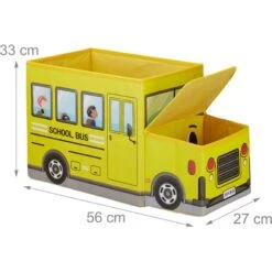 Relaxdays Sgabello Bambini Contenitore Giocattoli Con Scomparto, Pieghevole & Salvaspazio, Scuolabus 50 L Giallo -Cameretta Per Bambini 31795761 4
