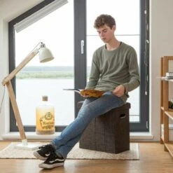 Relaxdays Sgabello Pieghevole, HxLxP: 49,5x46x25,5 Cm, Pouf Contenitore, Lino, Poliestere, Legno MDF, Colore Nero 9 Relaxdays Sgabello Pieghevole, HxLxP: 49,5x46x25,5 Cm, Pouf Contenitore, Lino, Poliestere, Legno MDF, Colore Nero -Cameretta Per Bambini 32023190 3