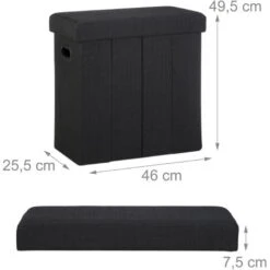 Relaxdays Sgabello Pieghevole, HxLxP: 49,5x46x25,5 Cm, Pouf Contenitore, Lino, Poliestere, Legno MDF, Colore Nero 10 Relaxdays Sgabello Pieghevole, HxLxP: 49,5x46x25,5 Cm, Pouf Contenitore, Lino, Poliestere, Legno MDF, Colore Nero -Cameretta Per Bambini 32023190 4