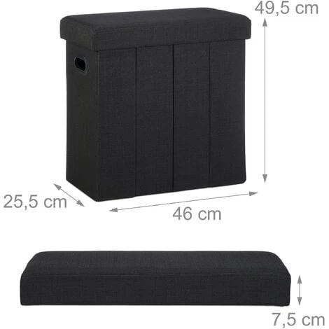Relaxdays Sgabello Pieghevole, HxLxP: 49,5x46x25,5 Cm, Pouf Contenitore, Lino, Poliestere, Legno MDF, Colore Nero 6 Relaxdays Sgabello Pieghevole, HxLxP: 49,5x46x25,5 Cm, Pouf Contenitore, Lino, Poliestere, Legno MDF, Colore Nero - immagine 4
