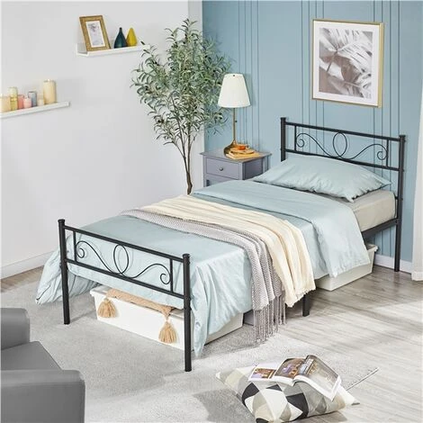 Yaheetech Letto Singolo In Ferro Battuto Con Doghe Struttura Letto In Metallo 96 X 196 Cm Stile Rustico Moderno Nero 5 Yaheetech Letto Singolo In Ferro Battuto Con Doghe Struttura Letto In Metallo 96 X 196 Cm Stile Rustico Moderno Nero - immagine 3