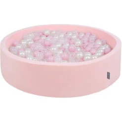 KiddyMoon 120X30cm/1000 Palline ∅ 7CM Piscina Di Palline Colorate Per Bambini Tondo Fabbricato In EU, Rosa:Rosa Chiaro/Perla/Trasparente