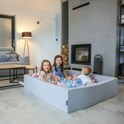 KiddyMoon Piscina Di Palline 120X30cm/300 Palline Grande Quadrato Per Bambini Fabbricato In EU, Grigio Scuro:Bianco/Grigio/Nero/Oro -Cameretta Per Bambini 33029773 4